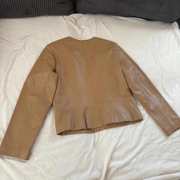 lambskin leather vintage yvonne & marie moto blazer jacket camel brown nude 10 - Picture 5 of 9